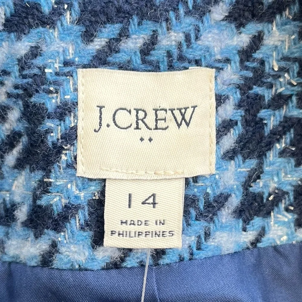 NWT J.Crew Womans 14 Baltic Blue Check Lady Jacket Crop Tweed Blazer Wool Blend